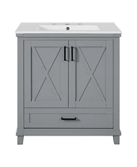 Casainc 30" Bathroom Vanity with Sink, Solid Wood Frame and Mdf, 2 Soft-Close Doors, Drawer Storage Shelves