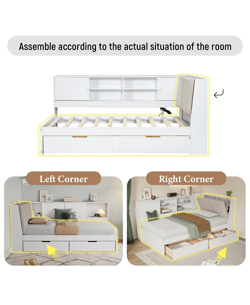 Streamdale Furniture L-Shaped Daybed with Storage Bookcase & Usb