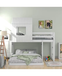 Streamdale Furniture Wooden Twin Over Full Bunk Bed with Playhouse
