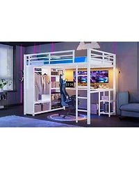 Streamdale Furniture Queen Loft Bed with Wardrobe Desk & Shelves - White