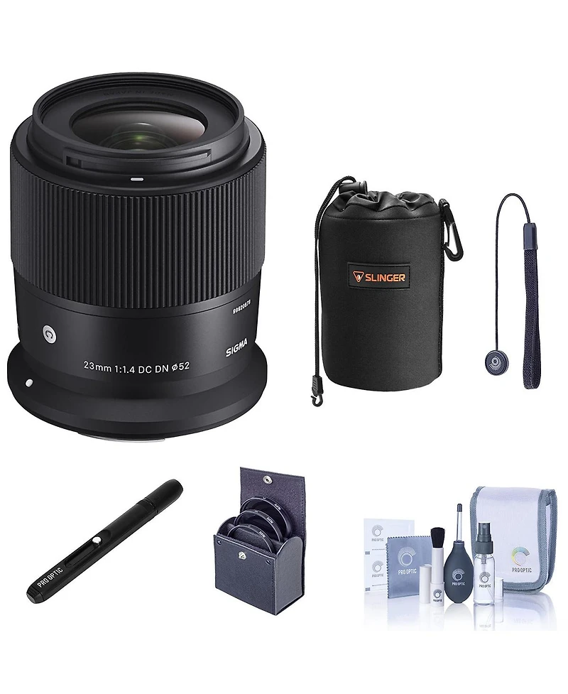 Sigma 23mm f/1.4 Dc Dn Contemporary Lens for Canon Rf, Black, Bundle with 52mm Filter Kit, Neoprene Lens Pouch, Lens Pen Lens Cleaner, Cleaning Kit,