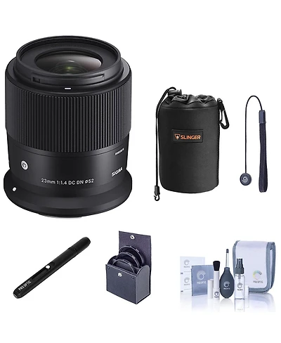 Sigma 23mm f/1.4 Dc Dn Contemporary Lens for Canon Rf, Black, Bundle with 52mm Filter Kit, Neoprene Lens Pouch, Lens Pen Lens Cleaner, Cleaning Kit, L