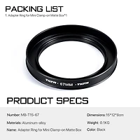 Tilta 67mm Adapter Ring for Mini Clamp-on Matte Box, Black