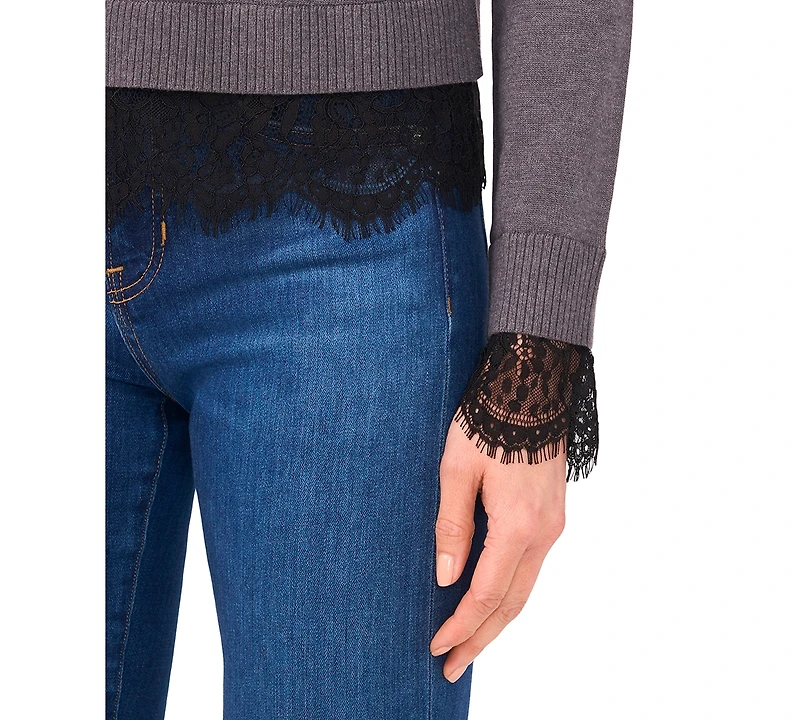CeCe Women's Lace Hem Long Sleeves Sweater