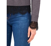 CeCe Women's Lace Hem Long Sleeves Sweater