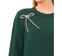 CeCe Women's Oversized Bow Applique Long Sleeves Sweater