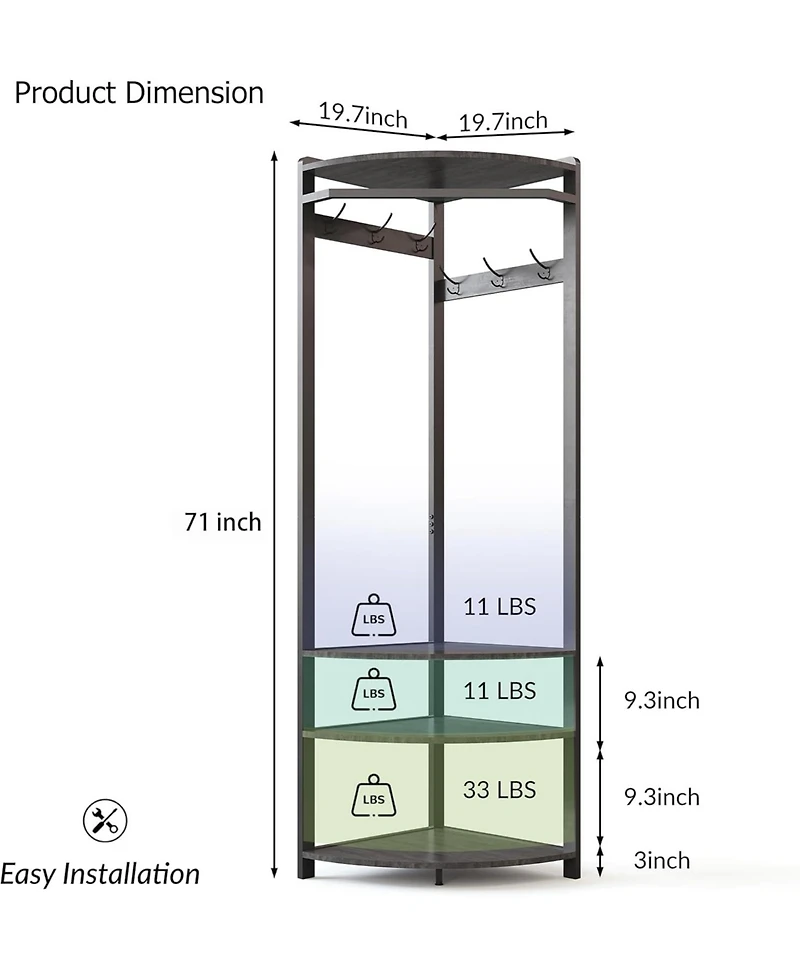 3-in-1 Narrow Corner Coat Rack Stand with Shoe Bench & Storage Shelf - 70.8" Tall Entryway Organizer for Hallway, Bedroom, Living Room