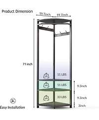 3-in-1 Narrow Corner Coat Rack Stand with Shoe Bench & Storage Shelf - 70.8" Tall Entryway Organizer for Hallway, Bedroom, Living Room