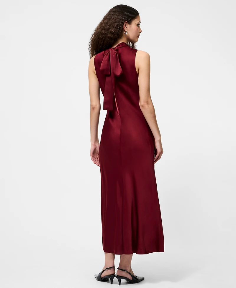 French Connection Women's Ennis Satin Sleeveless Bow Midi Dress