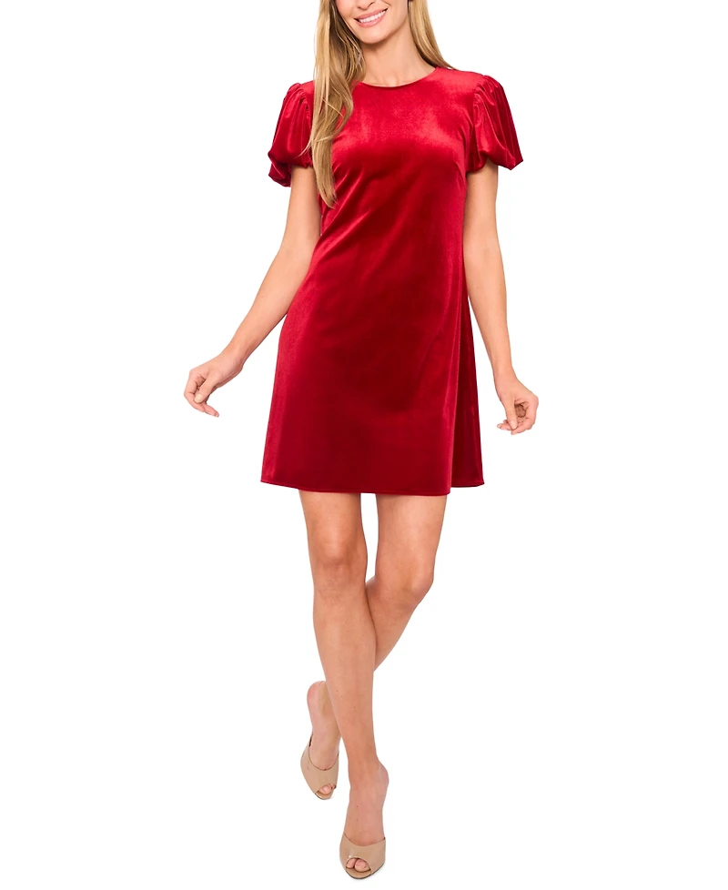 CeCe Women's Velvet Bubble-Sleeve Mini Dress