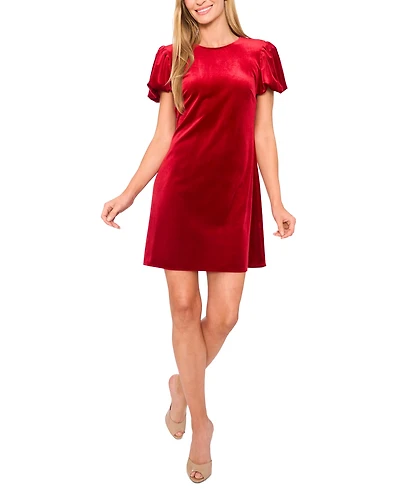 CeCe Women's Velvet Bubble-Sleeve Mini Dress