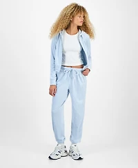 Hippie Rose Juniors' Cable Knit Heart Velour Jogger Pants