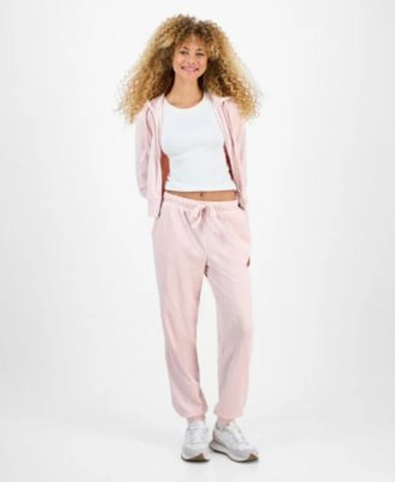 Hippie Rose Juniors Cable Velour Zip Up Hoodie Drawstring Pants