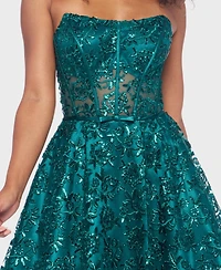 Alex & Sophia Juniors' Scoop Neck Strapless Bustier Dress