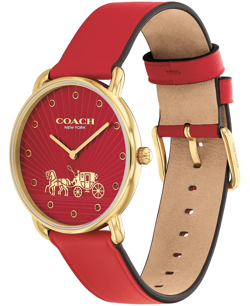 Coach Women's Elliot Red Leather Strap Watch, 36mm