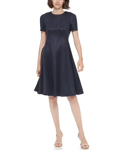 Calvin Klein Petite Short-Sleeve Scuba Suede Dress