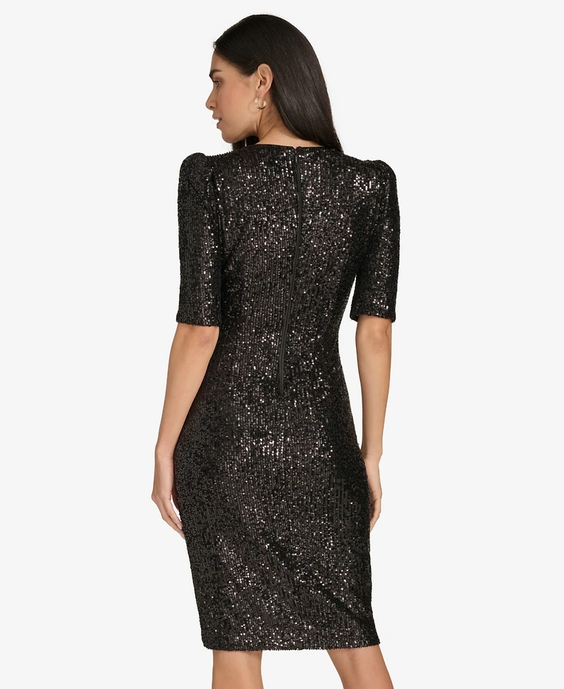 Calvin Klein Petite Sequined Puff-Sleeve Dress