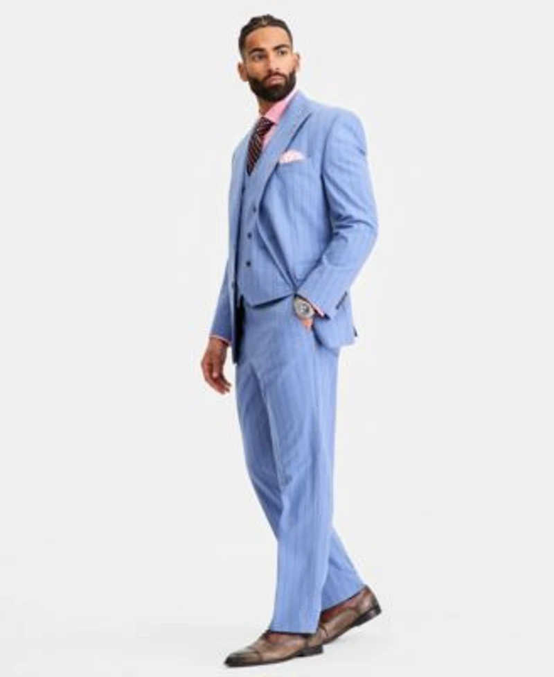 Tayion Collection Mens Classic Fit Blue Suit Separates Jacket Vest Pants