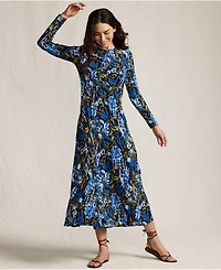 Lands' End Women's Silky Knit Ruched Maxi Dress