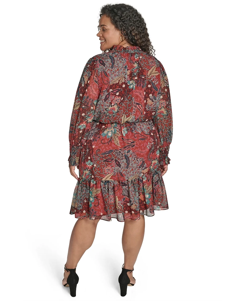 Vince Camuto Plus Smocked-Sleeve Shirt Dress