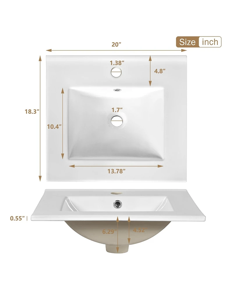 Casainc 20; Bathroom Vanity with Ceramic Sink, Soft-Close Door, U-Shaped Shelf, Drawer and Storage Rack