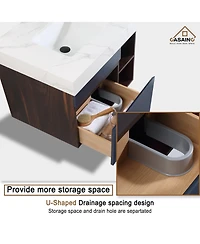 Casainc 30-Inch Wall-Mounted Bathroom Vanity with Quartz Countertop and Double Topmount Sinks