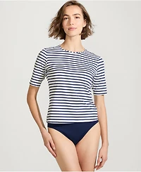 Lands' End Women's Long Crew Neck Rash Guard Upf 50 Sun Protection Swim Tee