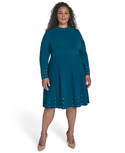 Vince Camuto Plus Studded Mock-Neck Dress