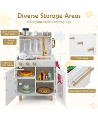 Mecale Kids Kitchen Set Pretend Play Kitchen with Stoves Faucet Sink Telephone Microwave and Oven-White