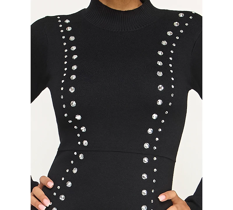 Invitee Juniors' Mock Neck Studded Short Sweater Dress
