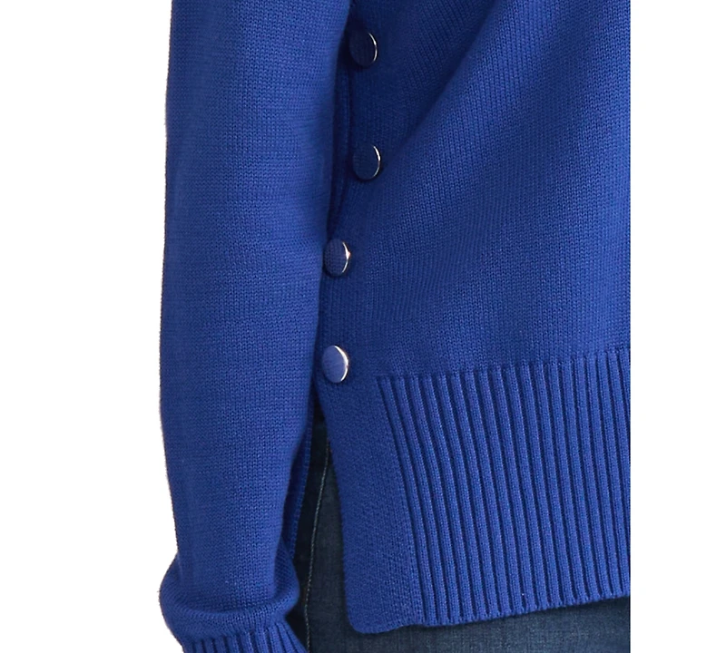 Jones New York Women's Side Seam Button Mock Neck Sweater