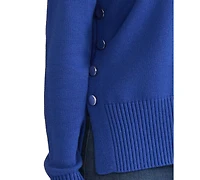 Jones New York Women's Side Seam Button Mock Neck Sweater