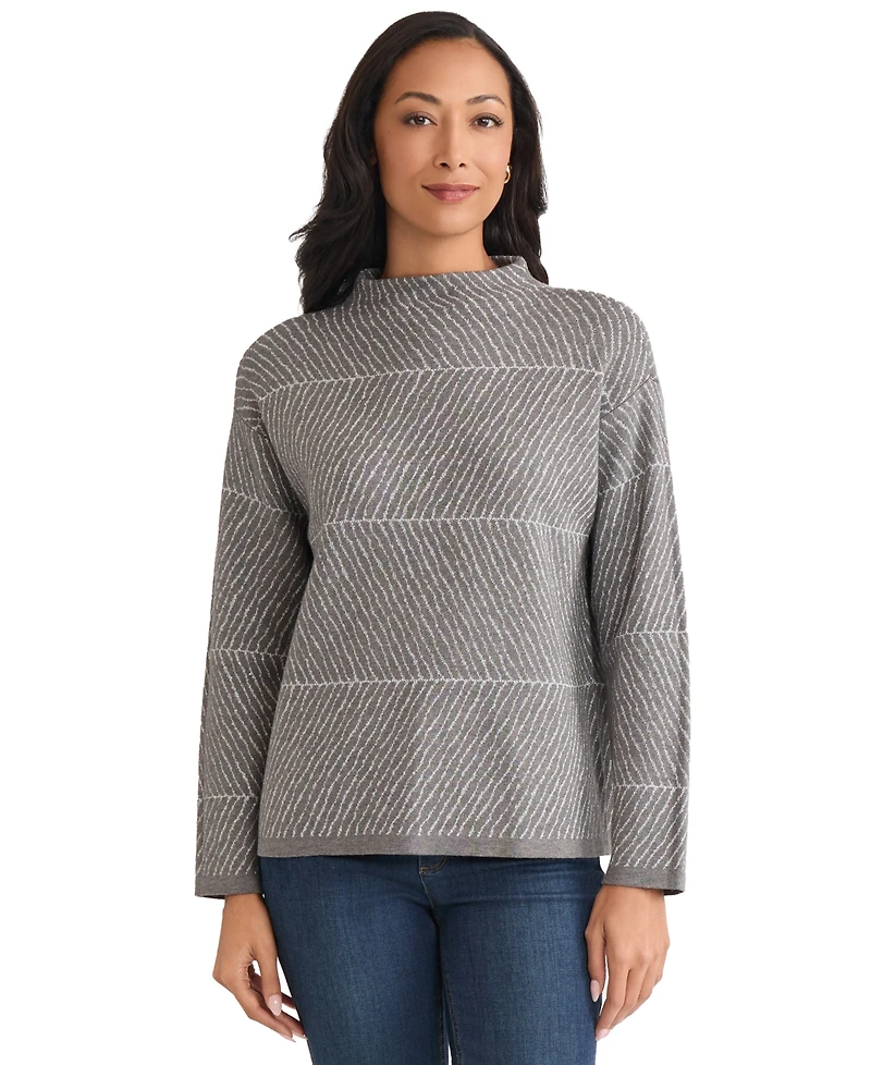 Jones New York Women's Lurex Funnel Mock Neck Sweater