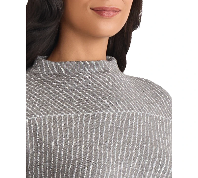 Jones New York Women's Lurex Funnel Mock Neck Sweater