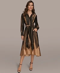 Donna Karan New York Women's Printed Long Sleeve Twist Waist Dress