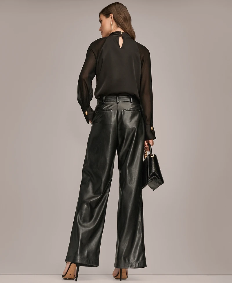 Donna Karan New York Women's High Neck Mix Media Blouse