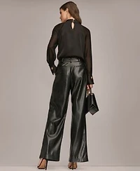 Donna Karan New York Womens High Neck Mix Media Blouse Pleated Straight Pants