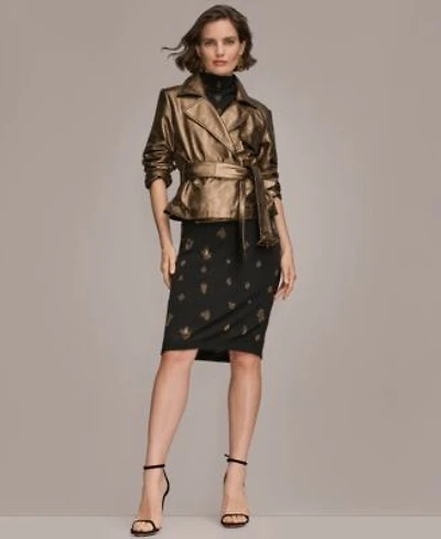 Donna Karen New York Womens Sleeveless Ruching Embellished Top Embroidered Ruched Skirt