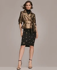 Donna Karen New York Womens Sleeveless Ruching Embellished Top Embroidered Ruched Skirt