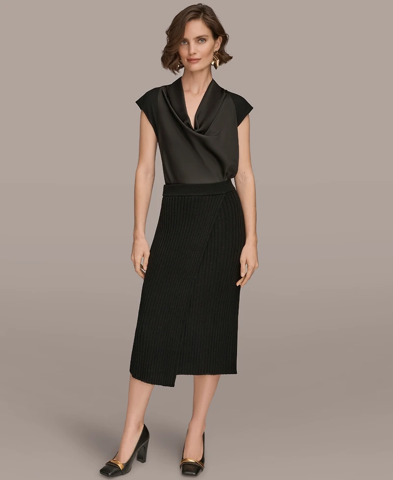 Donna Karan New York Women's Rib Knit Wrap Midi Skirt
