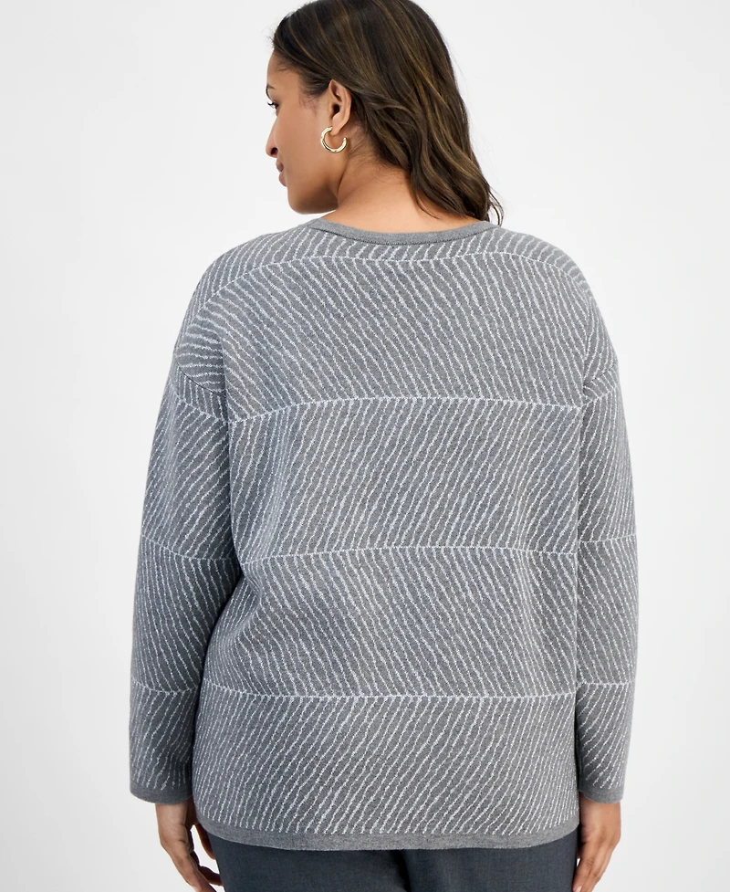 Jones New York Plus Metallic Stripe Crewneck Sweater