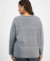 Jones New York Plus Metallic Stripe Crewneck Sweater