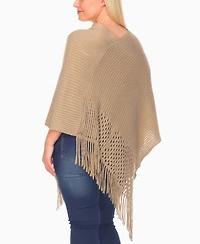 White Mark Plus Size Fringe Knit Pull Over Poncho