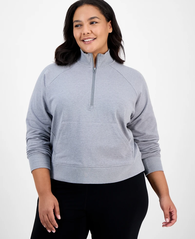 Id Ideology Plus Heathered Quarter-Zip Fleece Top, Macy's Exclusive