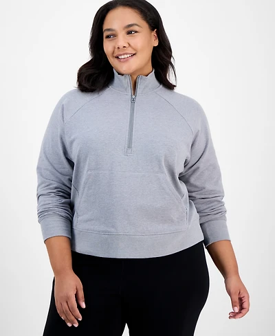 Id Ideology Plus Heathered Quarter-Zip Fleece Top, Macy's Exclusive