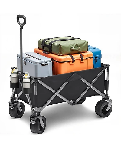 Heavy-Duty 600 lbs Folding Collapsible Wagon Cart with Wide Shock-Absorbing Wheels