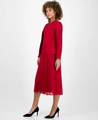 Kasper Womens Collarless Open Front Blazer Pleated Pull On Skirt
