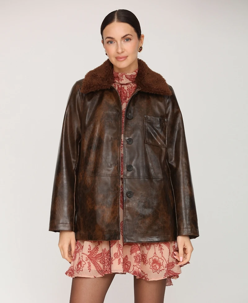Avec Les Filles Women's Contrast Collar Coat