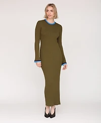 Avec Les Filles Women's Long Sleeve Ribbed Neck Maxi Dress