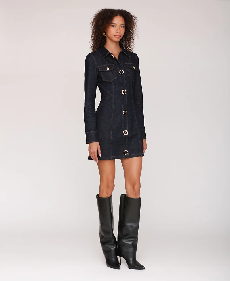 Avec Les Filles Women's Collared Mini Shirt Dress
